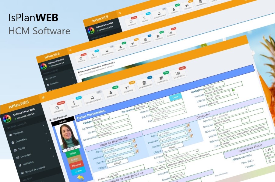 IsPlanWEB HCM AZURE, pantallas del sistema IsPlanWEB modulo de planillas, control de asistencia, personal.